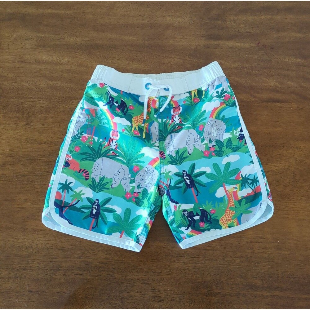 Mini Boden Boys Swim Trunks jungle themed print size 8/9 EUC